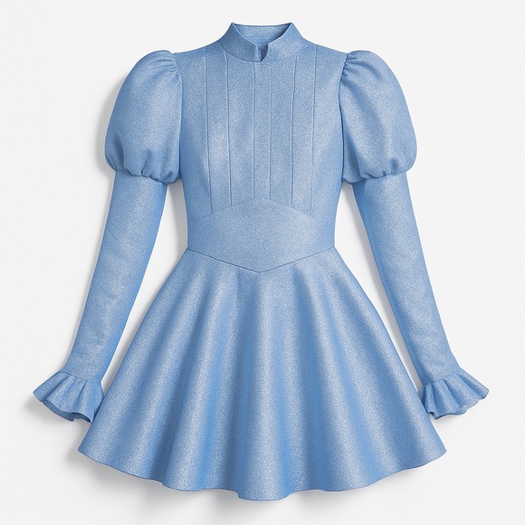 Dolls Kill Astrid Mini Dress | Glitter Blue Party Gothic Skater Dress (S) - Picture 7 of 14